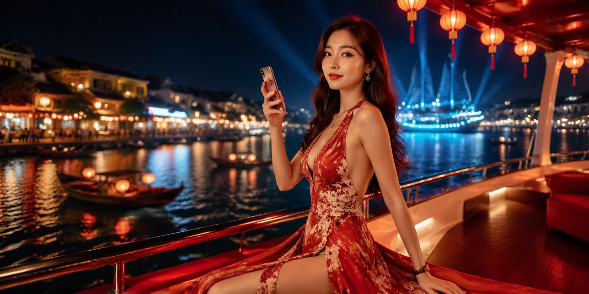 Người dùng nữ tại Hội An đọc casino trên điện thoại với giao diện tiếng Việt